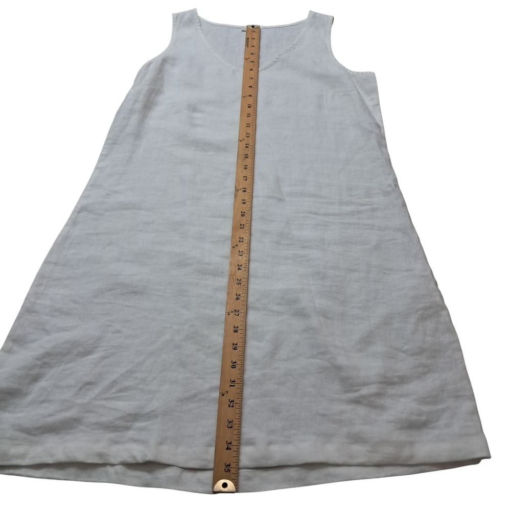 Garnet Hill Dress Womens 8 White Linen Shift V-Neck Sleeveless Lagenlook Casual - Picture 5 of 6